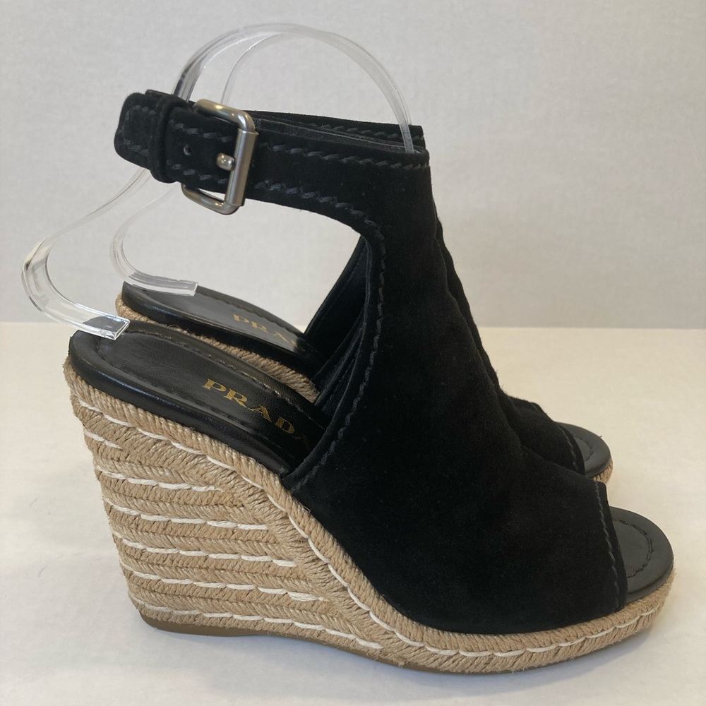 Prada Open-Toe Suede Espadrille Sandal